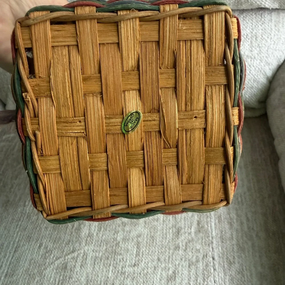 Wicker Birdhouse Basket Bless This Nest W/Bird Figurine & Handle Cottage Core